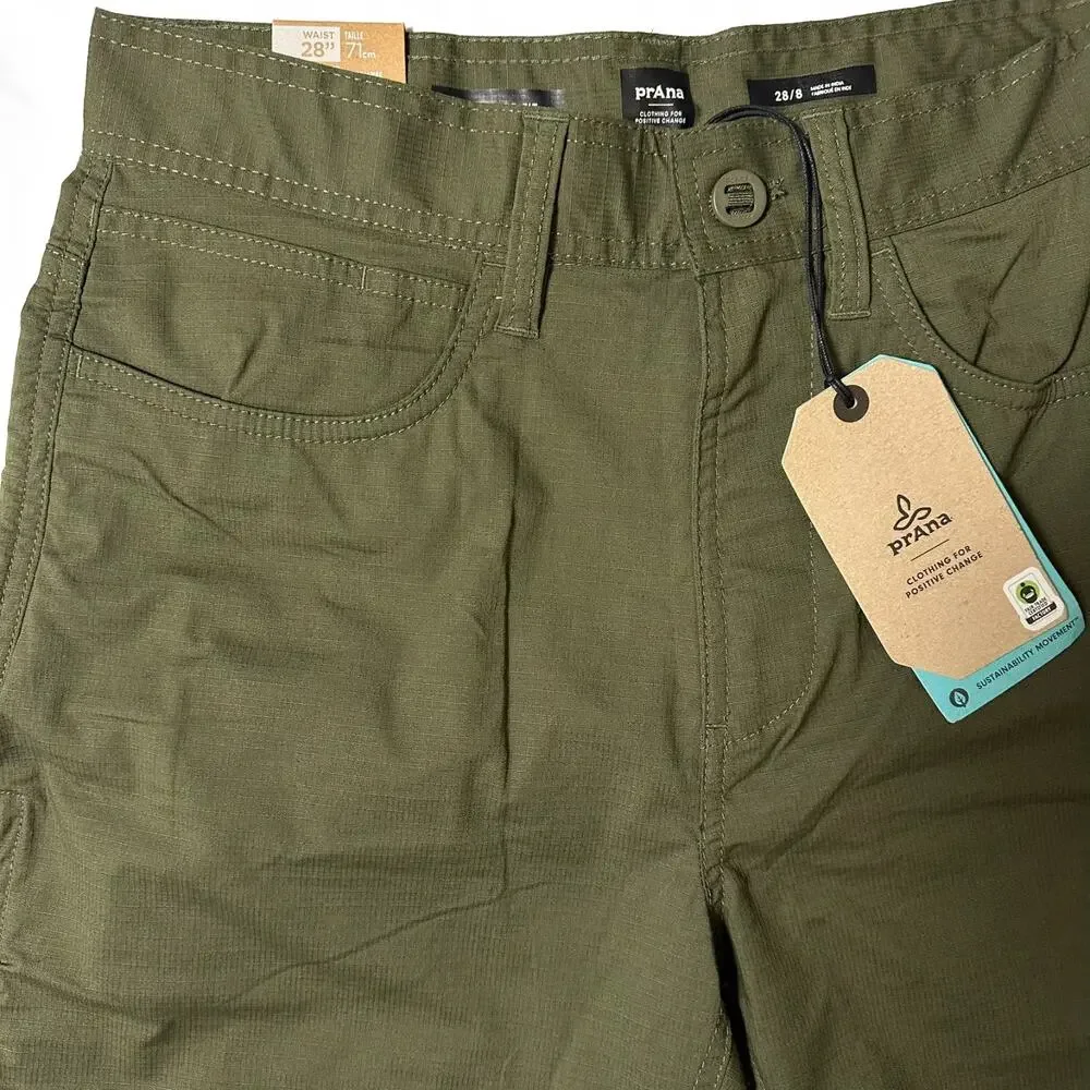 Prana Double Peak Shorts Mens Size 28 / 8” Inseam Green Standard-Fit Cargo NWT.